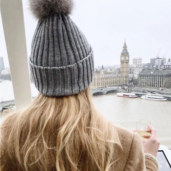 Salted Grey & Grey Pompom Fur Beanie - Picture 1 of 2